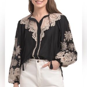 Kobi Halperin Black and Cream Lace Blouse